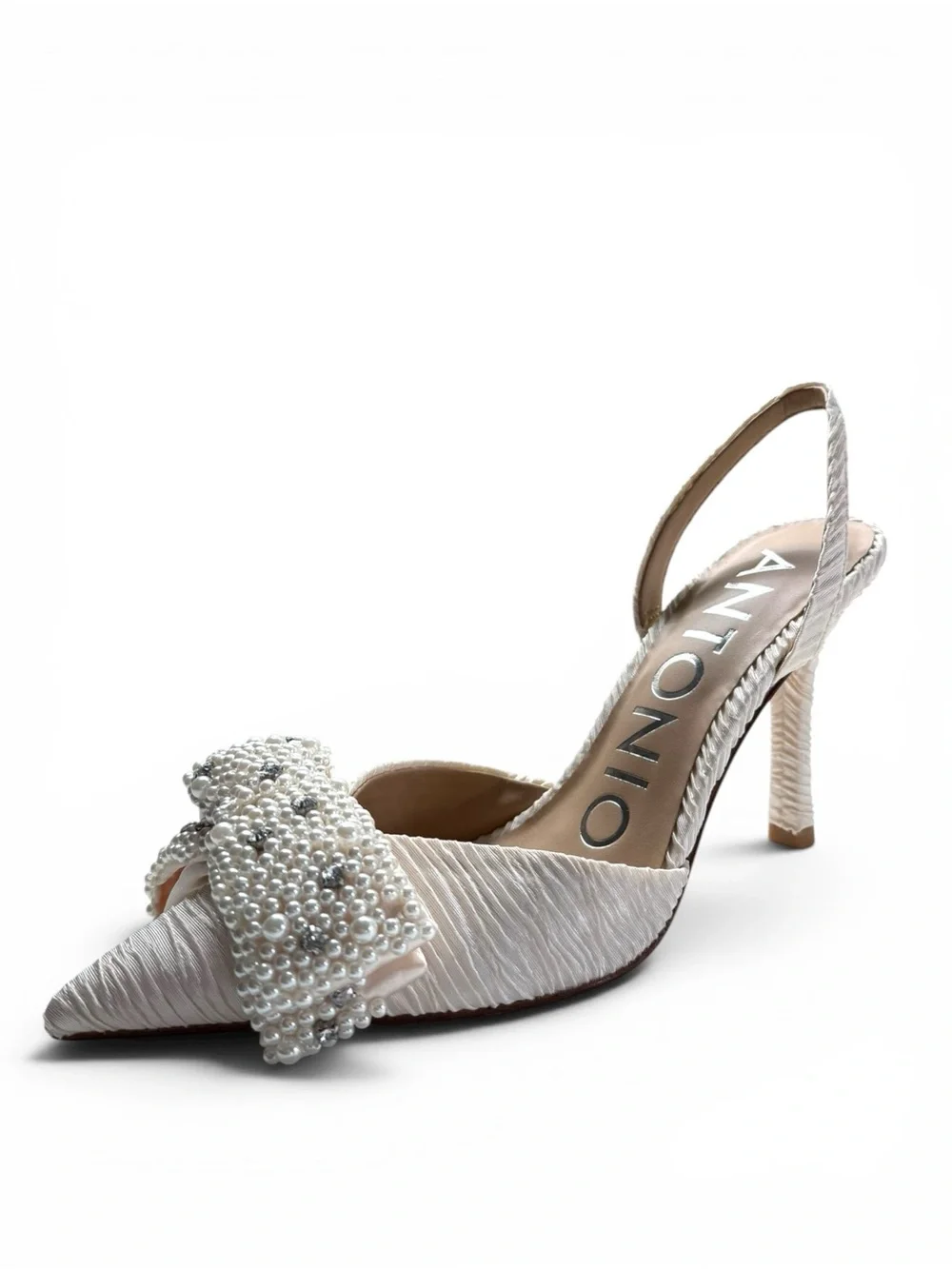 ANTONIO MELANI Pearl-Embellished Ivory Slingback Stilettos